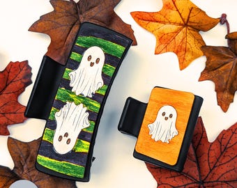 Halloween ghost hair clip SVG laser file score and engrave minimalist spooky DIY cutting file cute ghost hair claw clip design
