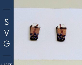 Boba Tea Stud Earrings SVG File, Cute Bubble Tea Laser Cut Design, Tiny Kawaii Drink Earrings, Mini Jewelry SVG for Glowforge xTool Cricut
