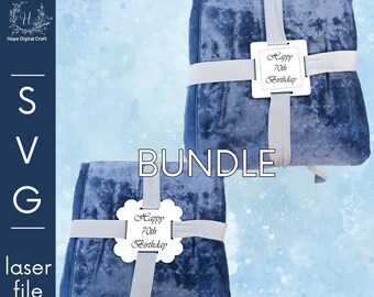 BUNDLE Happy 70th Birthday Gift Tag SVG - Scallop & Square - 4 Ribbon Holes - Laser, Cricut, Silhouette Cut File - Digital Download