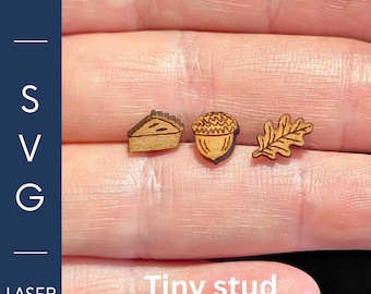 Höstörhänge SVG-paket, Acorn Oak Leaf Pie Tiny Earrings laserskurna filer