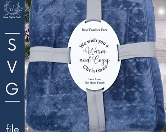 We wish you a warm and cozy Christmas Oval Blanket Gift Tag SVG with 2 and 4 Ribbon Holes – Digital laser svg cut file - laser tested