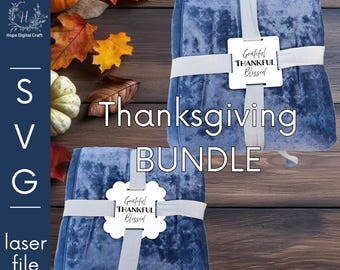 BUNDLE Thanksgiving Scallop Edge and Square Blanket Gift Tag SVG with 4 Ribbon Holes - digital laser svg cut file - laser tested