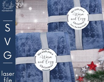 We wish you a warm and cozy Christmas circle Blanket Gift Tag SVG with 2 and 4 Ribbon Holes – Digital laser svg cut file - laser tested