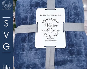 We wish you a warm and cozy Christmas Rectangle Blanket Gift Tag SVG with 2 and 4 Ribbon Holes – Digital laser svg cut file - laser tested