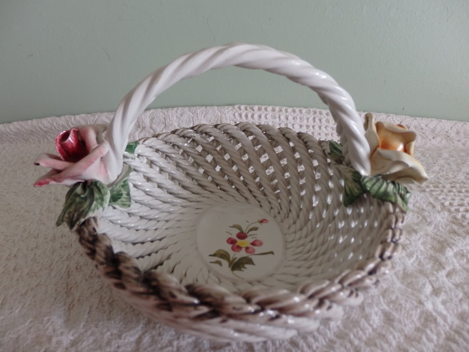 Vintage Capodimonte porcelain basket with roses measures 6 1/2 Etsy