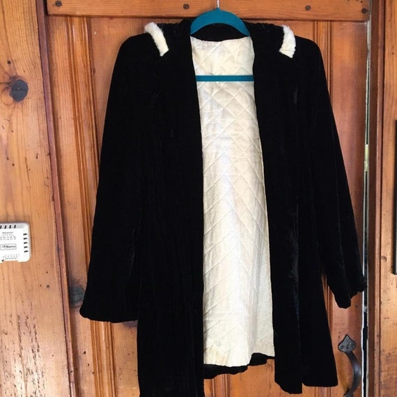 Vintage coat full length rabbit lined hood. No ta