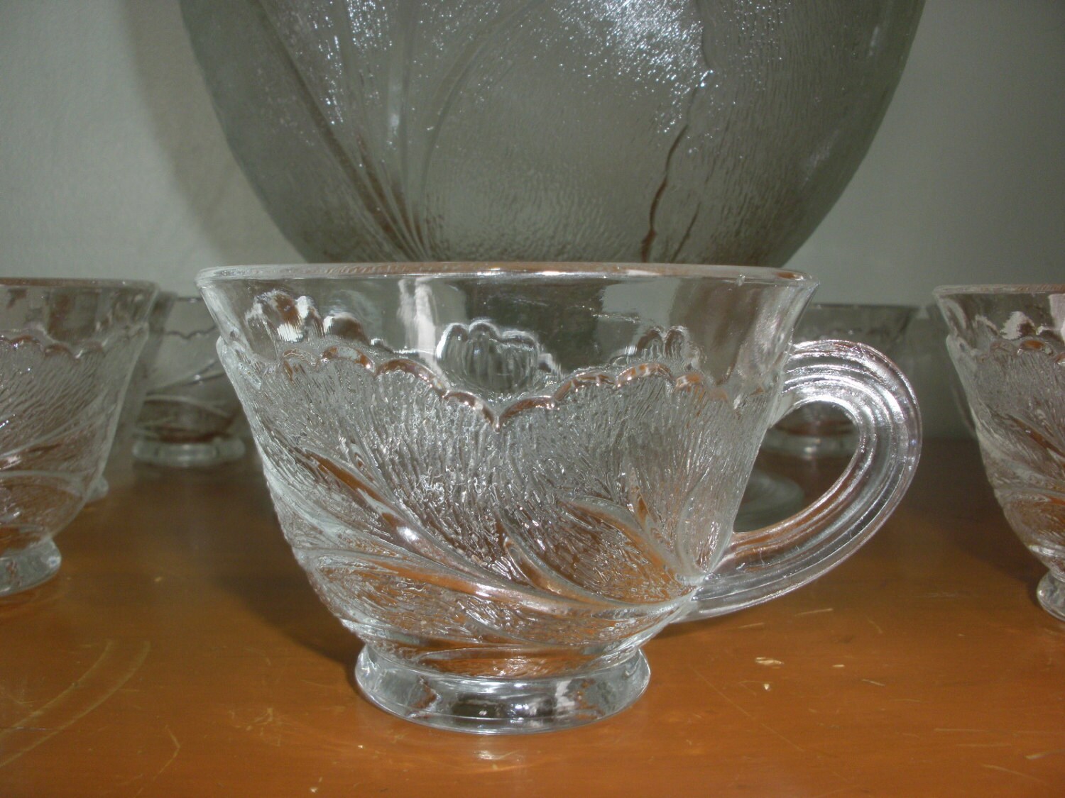 Vintage Glass Punch Bowl. Vintage Indiana Glass Pebble Leaf Etsy