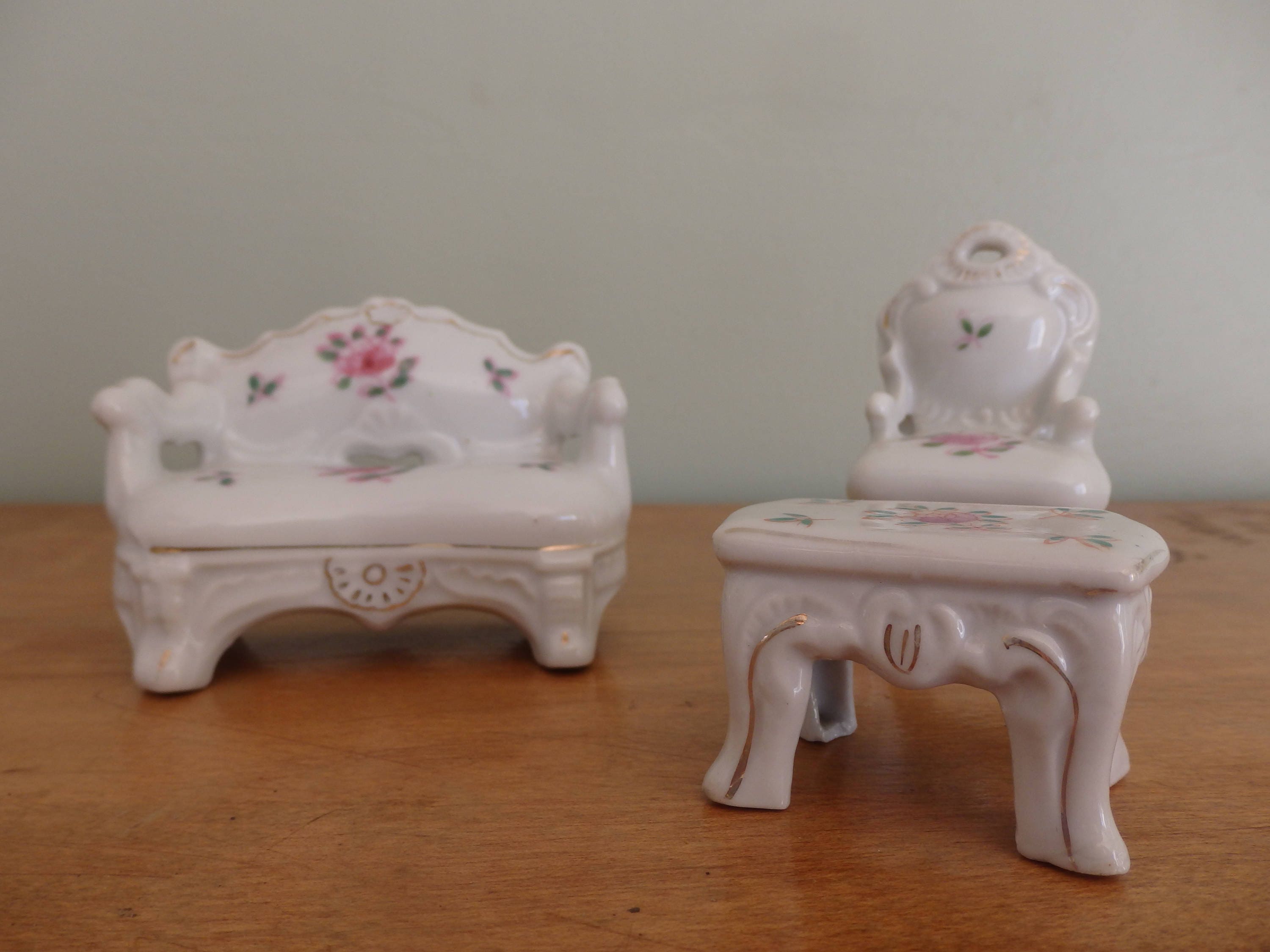 Vintage dollhouse furniture 3 pieces porcelain made in Japan Etsy