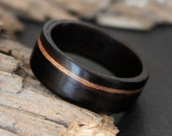 Ebony with offset Black Cherry Handmade Bentwood ring