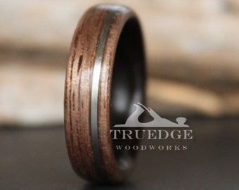 Walnut lined with Wenge and offset Silver inlay Handmade Bentwood ring