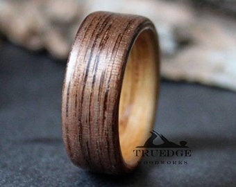 Walnut Lined with White Oak Wood Handmade Bentwood ring