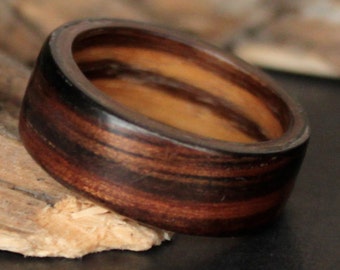Ebony Lined with Zebra Wood Handmade Bentwood ring