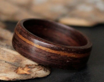 Indian Rosewood ring with offset Teak wood inlay Handmade Bentwood ring