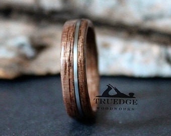 Walnut with Silver inlay Handmade Bentwood ring