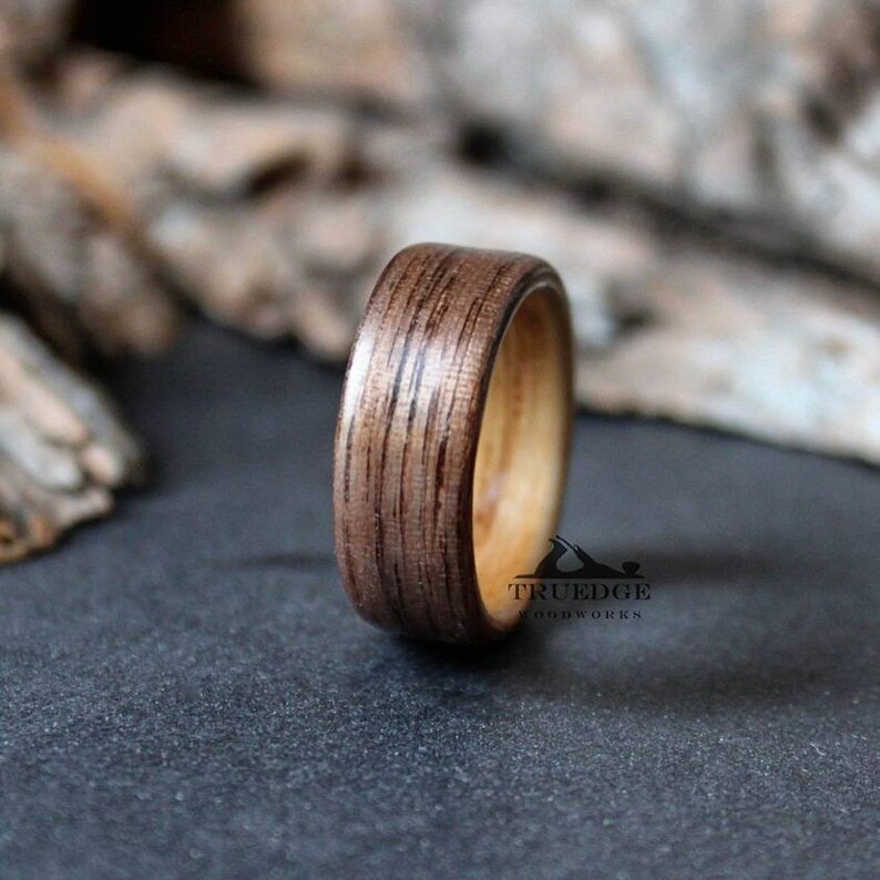 Walnut Lined with White Oak Wood Handmade Bentwood ring image 1