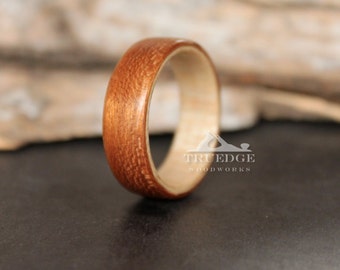 Black Cherry Lined with Sycamore Wood Handmade Bentwood ring