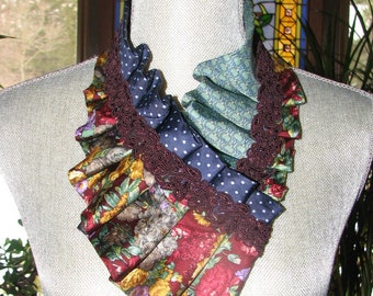 Necktie Ascot - Necktie Necklace - Refashioned Necktie - Pleated Necktie