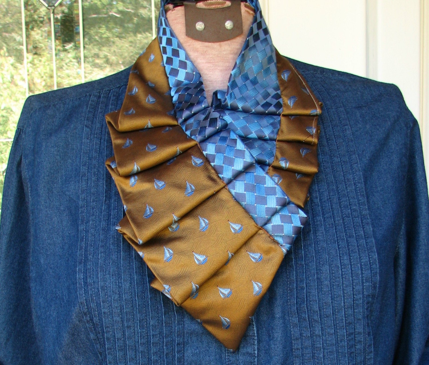 Silk Necktie Ascot Ruffled Ascot Silk Collar Refashioned Etsy