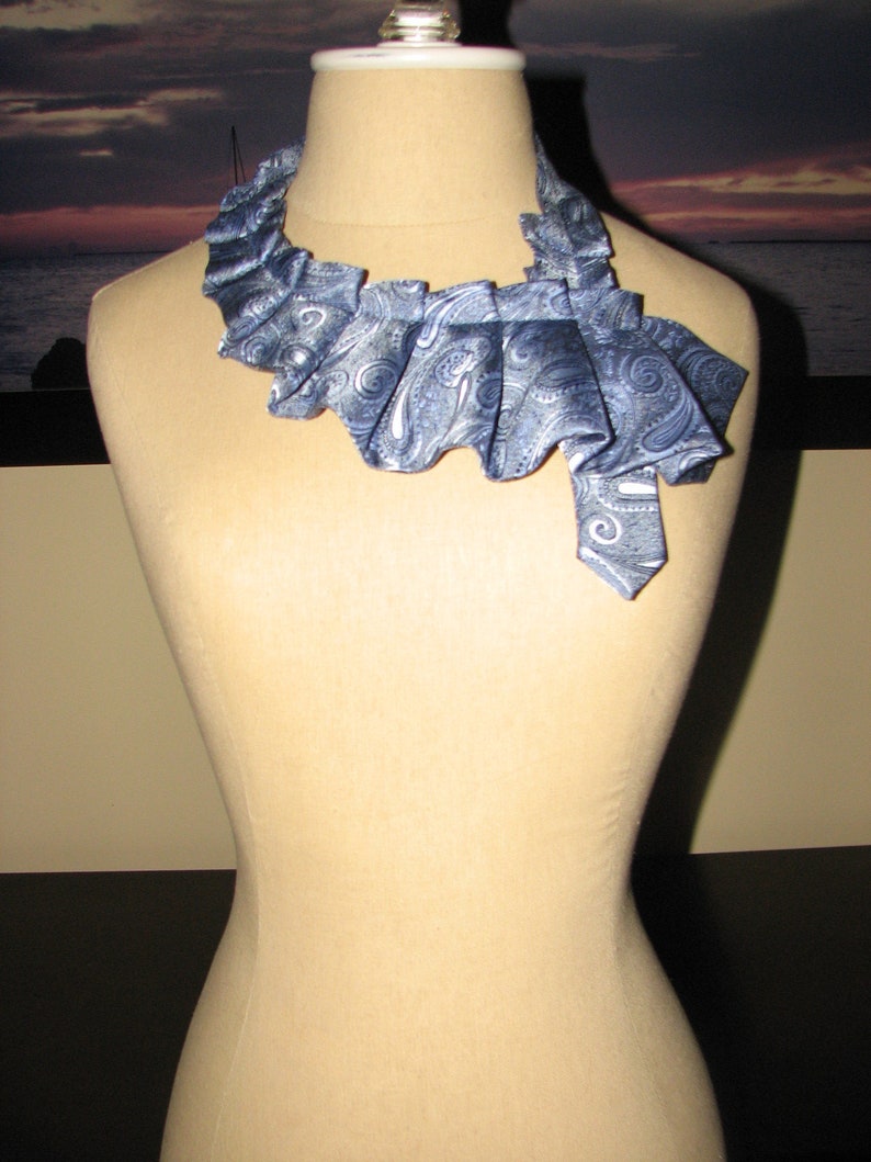 Silk Necktie Ascot Ruffled Ascot Silk Collar Refashioned Necktie Ascot