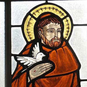 Hl. Franz von Assisi Fotokarte, Buntglas-Karte