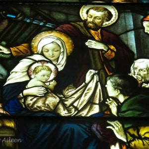 Krippe Weihnachten Karte - religiösen Familie Weihnachten Glasmalerei Karte, St.-Josephs-Oratorium-Montreal