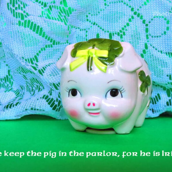 Irish pig St. Patrick's Day card, parlor card, lucky pig card