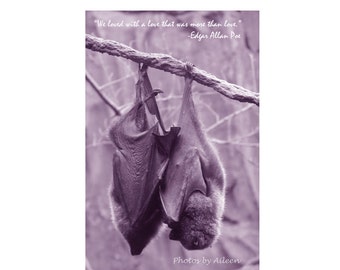 Romantic Valentine card,  Gothic bat card,  Edgar Allan Poe card, Annabel Lee card, gothic lovers card, Valentine bats card