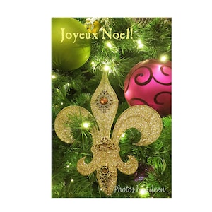 Fleur de lis ornament francuski Christmas Joyeux Noel Greeting Card-puste wewnątrz