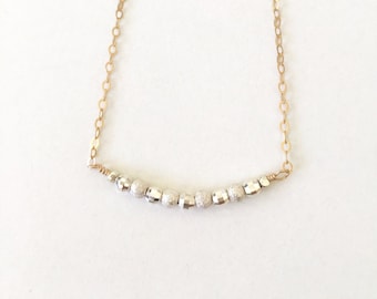 TWILIGHT bar necklace two tone gold fill necklace, dainty gold and silver necklace, bridesmaid gift, bridesmaid necklace