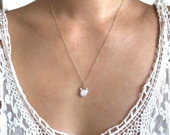 CALYPSO necklace - 14k gold filled necklace with freshwater pearl, CZ, clear quartz, dainty gold necklace, beach jewelry, pearl necklace