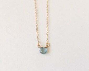 Tiny heart moss aquamarine gold necklace, dainty gold necklace, minimal gold layering necklace, bridesmaid necklace, something blue