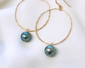 Tahitian pearl hoop earrings