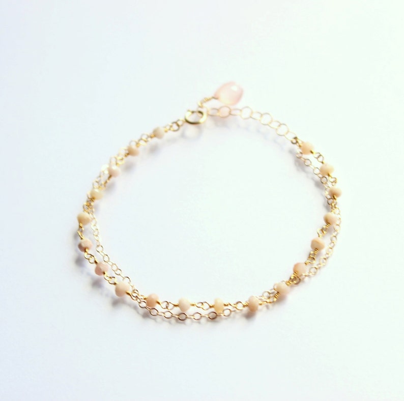 SYDNEY 14k Gold Fill Gemstone Double Layer Bracelet, Pink Opal Bracelet ...