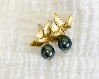 Tahitian Pearl orchid earrings