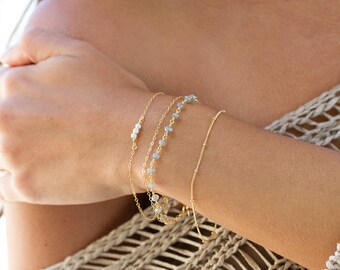 TWILIGHT - 14k gold fill chain charm bracelet with sparkling silver beads, simple gold bracelet, gold layering bracelet, bridesmaid gift