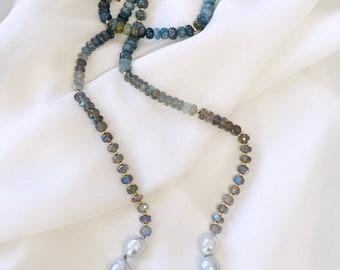 Long Tahitian Pearl x labradorite necklace