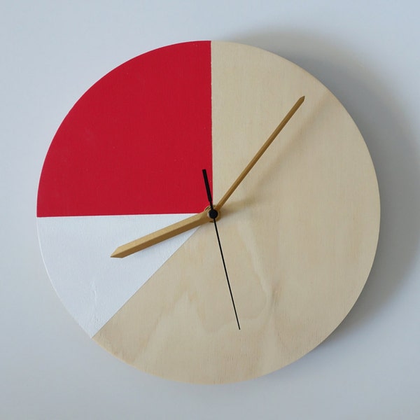 Mr. Wolf in Red & White: Wall Clock // Plywood with colourblocking