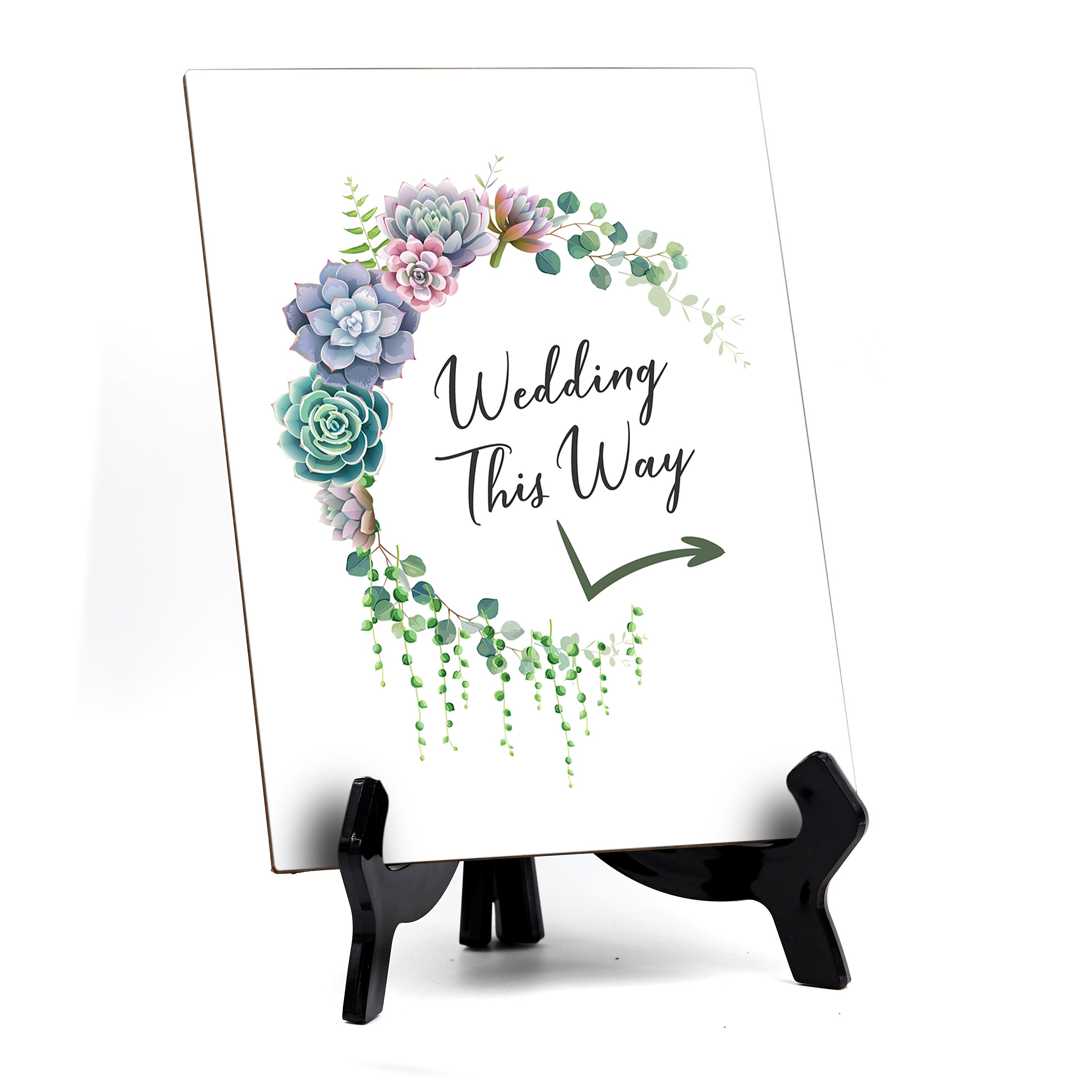 Wedding This Way Sign with Easel, Floral Watercolor Design (6 x 8) –  Designs ByLITA