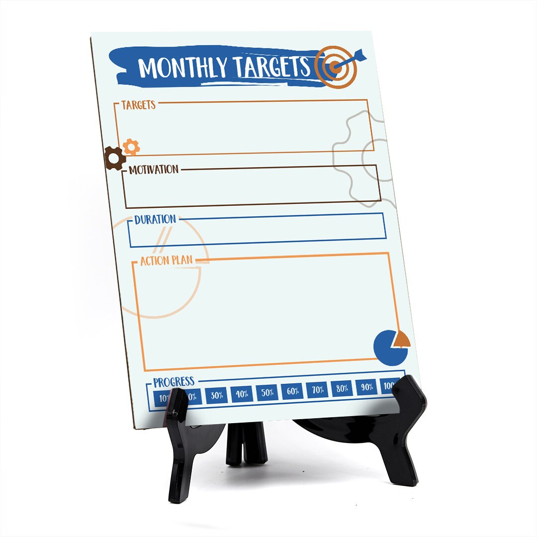 Monthly Targets Dry Wipe Liquid Chalk Table Sign 6x8 Easy Installation