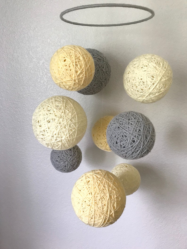 Yellow and Gray Yarn Ball Mobile Etsy