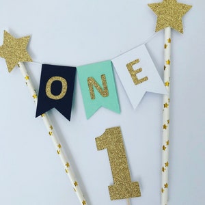 Primer cumpleaños Topper torta, Smash Cake Topper, Navy, Mint, White Topper, Cake Bunting