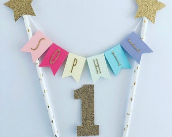 Custom,Personalised cake bunting,Cake bunting,Pastel Cake Topper, Pastel Rainbow Cake bunting,1st birthday cake topper,First birthday cake