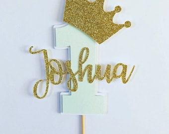 Topper de pastel personalizado y personalizado, un topper de pastel, topper de cal de corona, topper de pastel de primer cumpleaños, topper de pastel personalizado, pastel de príncipe 1º