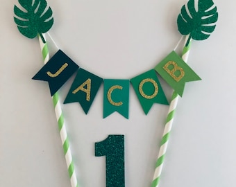 Custom Jungle Cake Topper, Personalised Jungle Cake Bunting, Personalized Wild one cake topper
