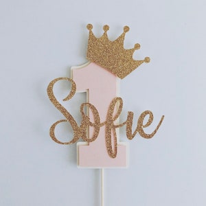 Un topper de pastel, topper de pastel de cumpleaños 1, topper de pastel personalizado, topper de cumpleaños de las niñas 1er, topper de pastel de purpurina, topper de pastel de princesa,