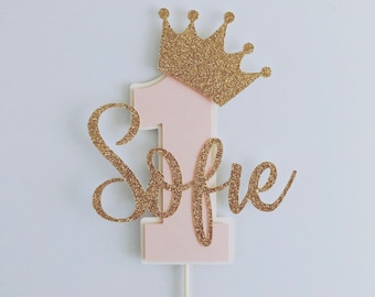 One Cake Topper, 1st Birthday Cake Topper, Custom Cake Topper, Girls 1st Birthday Topper, Glitter Cake Topper, Princess Cake Topper,