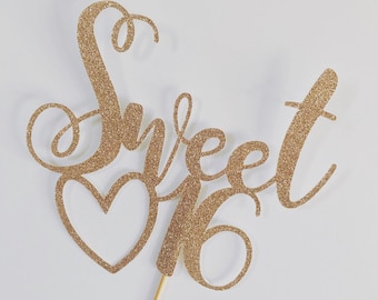 Sweet 16 Cake Topper, Sixteen Cake Topper, Glitter Cake Topper, Sweet Sixteen Rose Gold Glitter Cake Topper