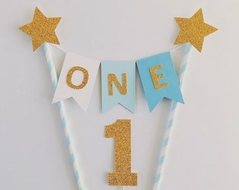 One Cake Topper, One Cake Bunting, First Birthday Cake Topper, Boys 1st Birthday, Glitter Cake Topper, Bunting, Smash Cake Topper