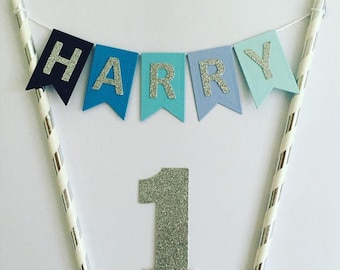 Personalized Boys Cake Topper Boys Cake Bunting Custom Cake Topper Personalised Boys Cake Topper 1st Birthday Boy Cake Topper Boys 1st