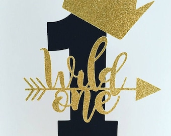 Wild One Cake Topper Wild One Birthday Party Decorations 1st Birthday Cake Topper First Birthday Cake Topper Gold Glitter Cake Topper Black